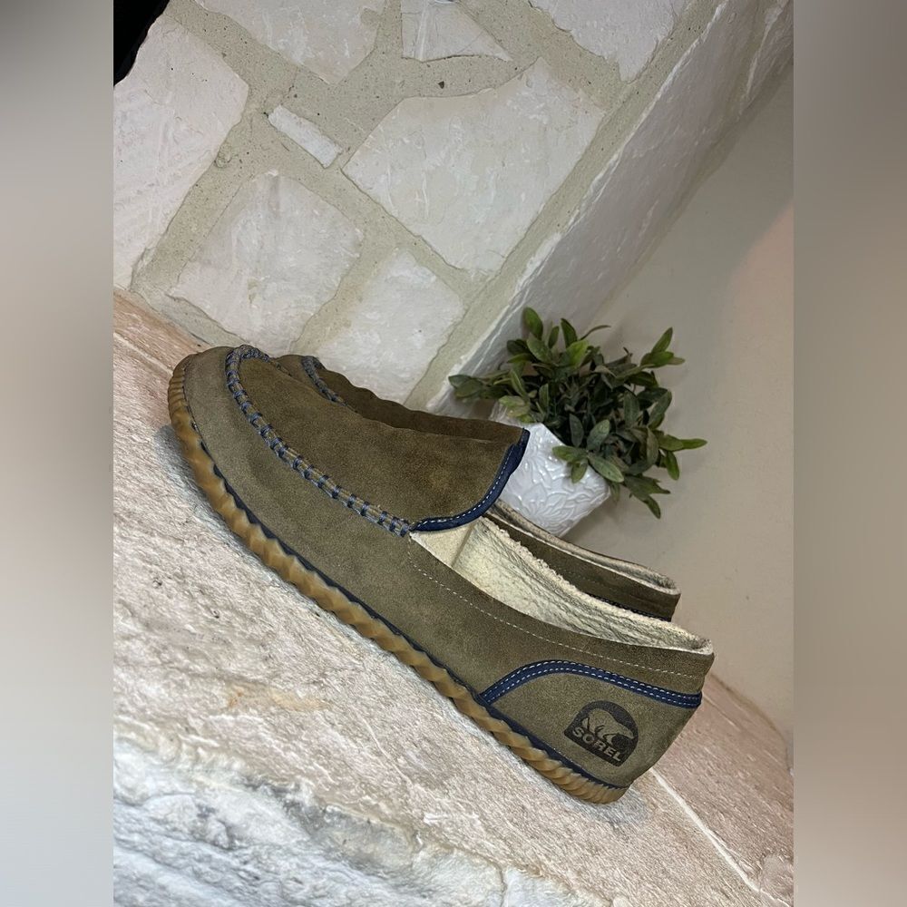 SOREL Dude Moc olive Green Grizzly Bear Slippers Casual Loafers Comfort sz 14